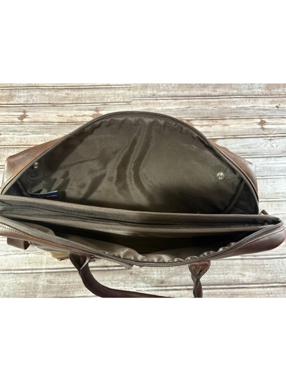 Polo Ralph Lauren Leather Canvas Heritage Logo Messenger Laptop Bag Brown Khaki - Picture 2 of 14